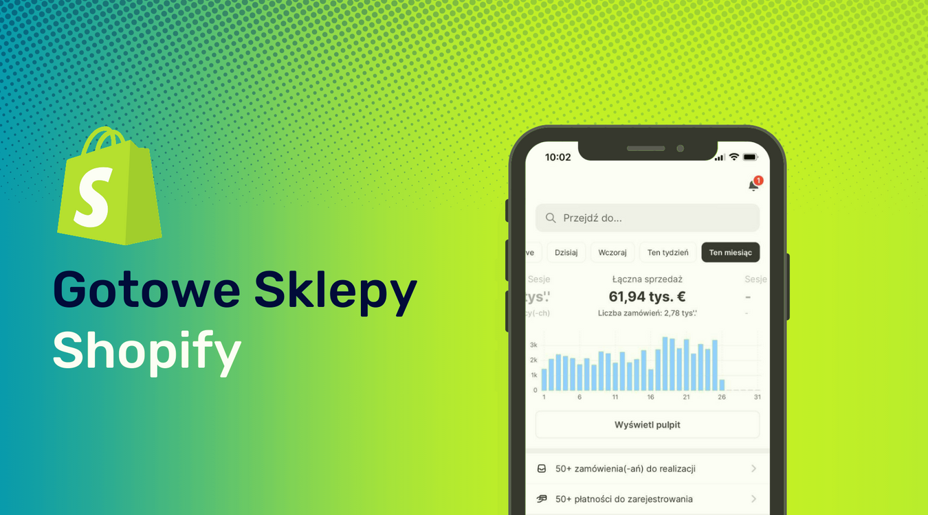 Baner przedstawiający gotowe sklepy shopify na sprzedawaj od zaraz
